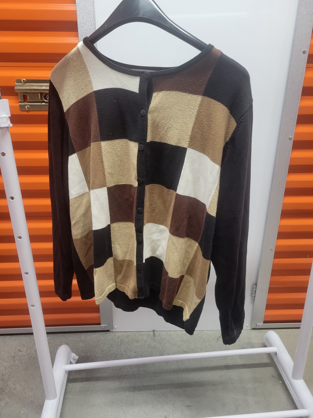 Dress Barn Brown, Cream & Tan Checker Button-Front Cardigan